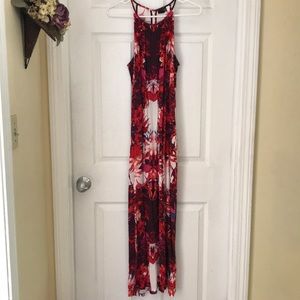 Red flower print maxi dress
